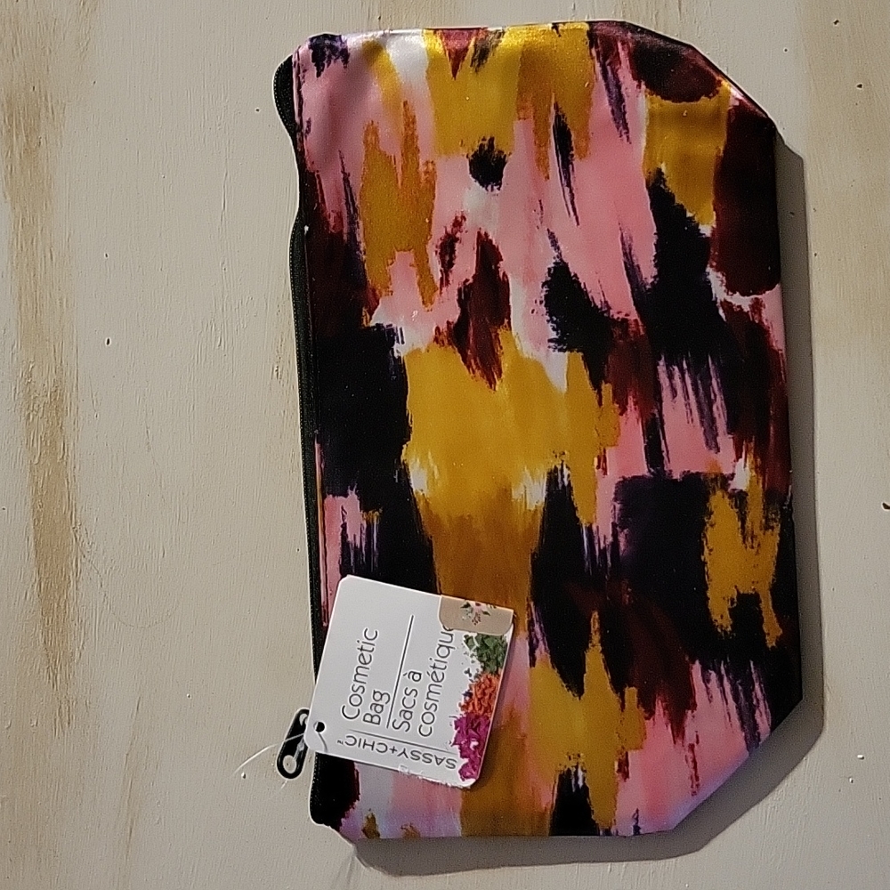 Cosmetic Bag, New with tags, pink, Navy, Gold, 9" X 5.5"